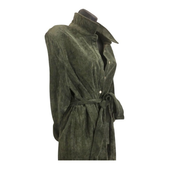 Tommy Hilfiger olive green corduroy button down collared tunic shirtdress size12 - Picture 3 of 17